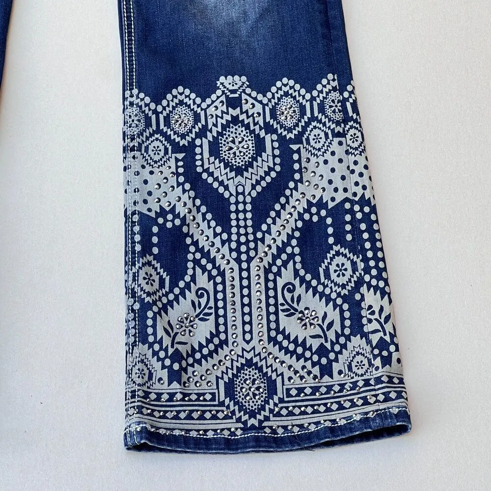 GRACE Cowgirl womens high rise bootcut jeans blue rodeo western denim print 28 - Image 8