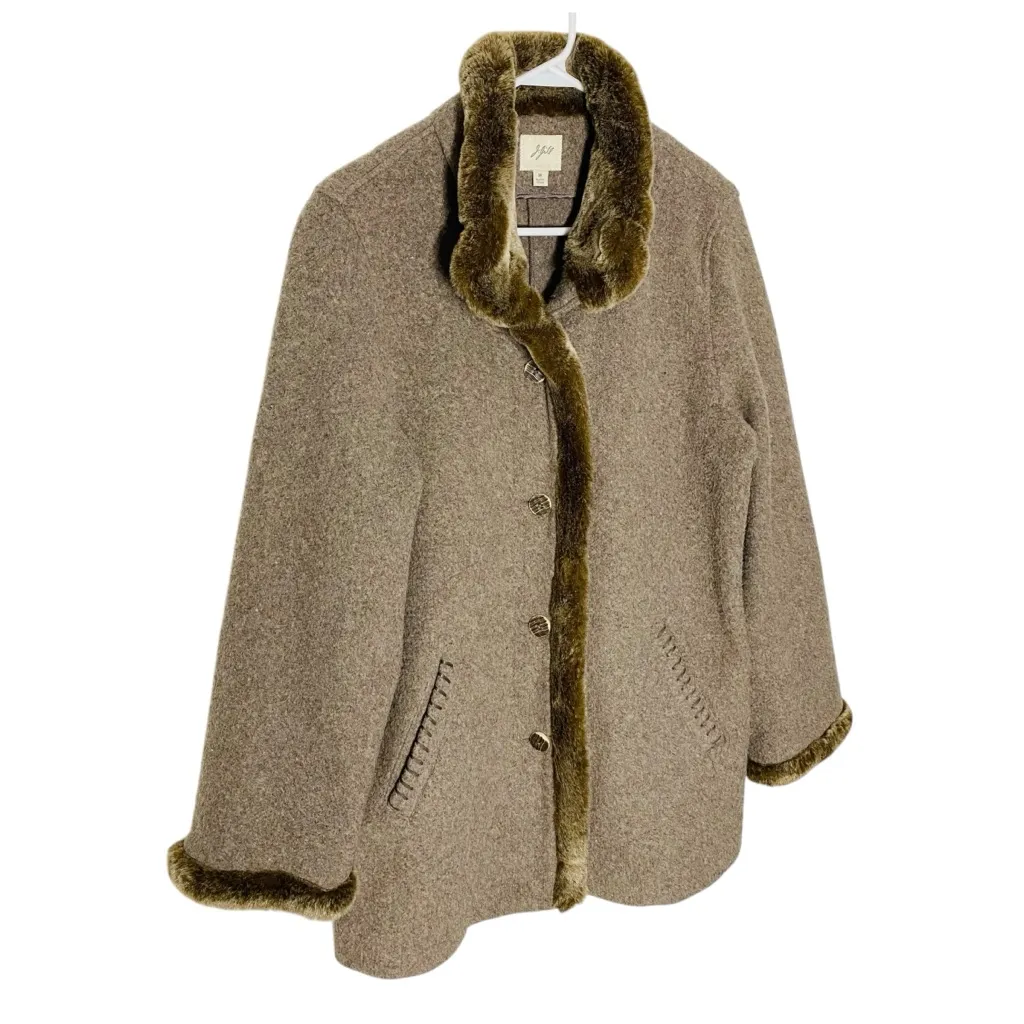 J. JILL Wool Jacket with Faux Fur Trim Brown Size M - Image 2