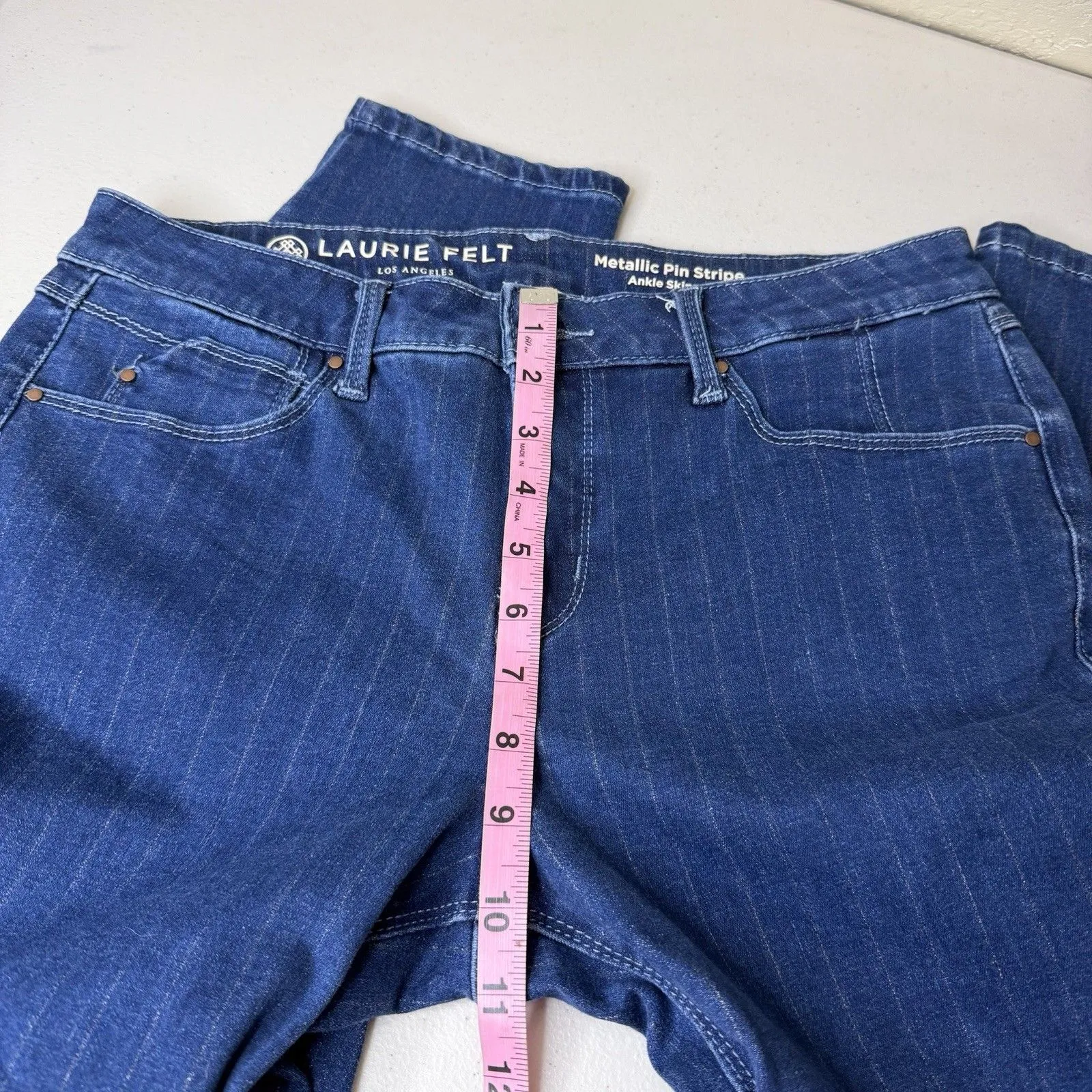Laurie Felt Jeans Womens 12 Petite Blue Metallic Pin Stripe Ankle Skinny Size 12P - Image 7