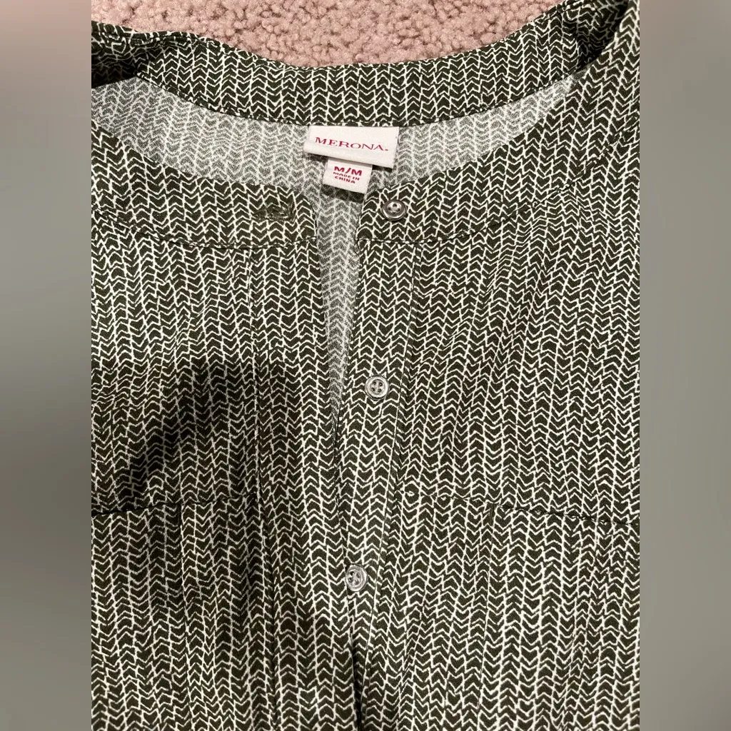 MERONA Chinese Collared Chevron Olive Green Dress - Image 3