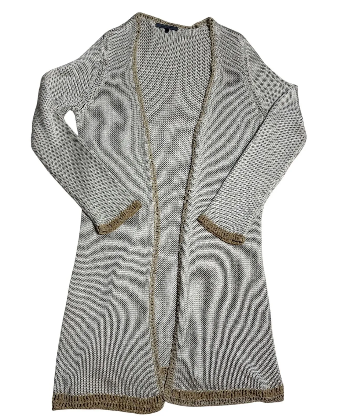 John Varvatos Open Front Long Knit 100% Silk Cardigan Sweater Tan Beige M Size M - Image 1