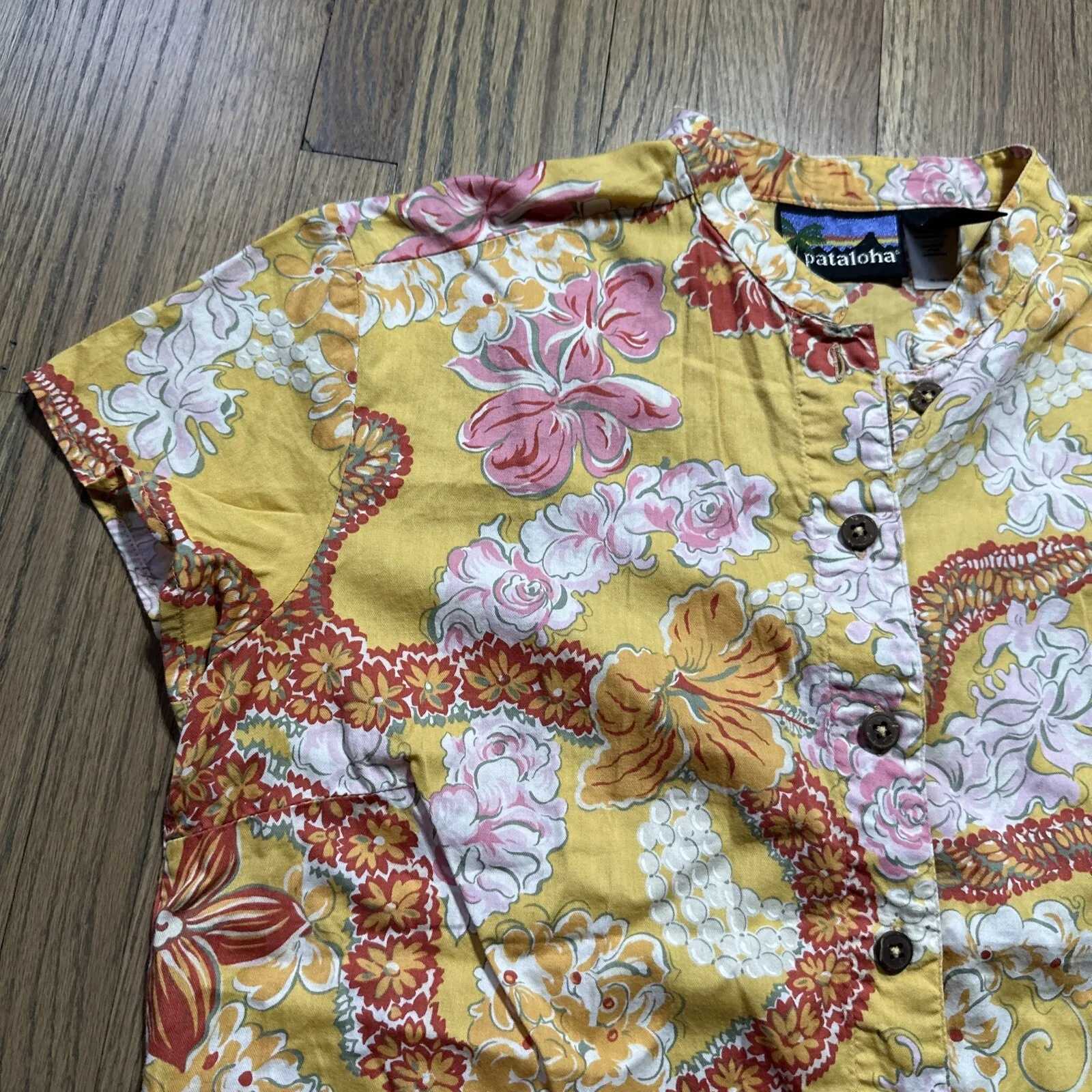 Vintage Patagonia Pataloha Shirt Women's SZ M Yellow Floral Y2K Button COTTON - Image 5