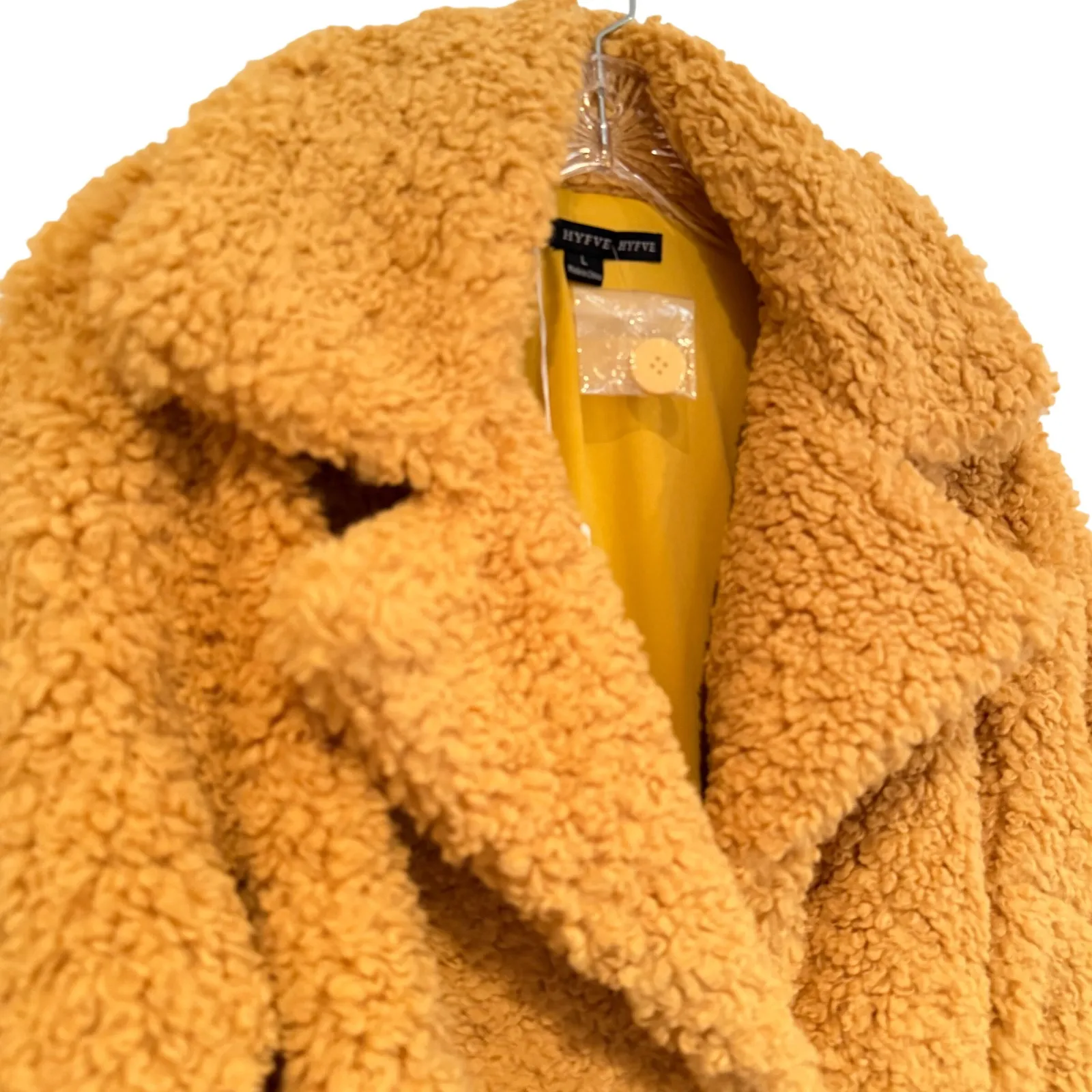 HYFVE Teddy Bear Sherpa Faux Fur Cropped Jacket Coat Women's Large Mustard Boho - Image 5