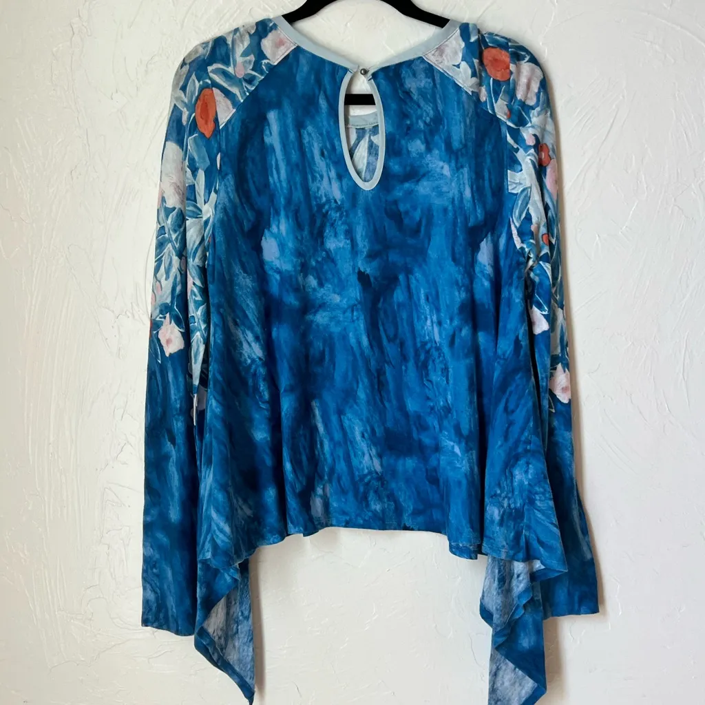 Anthropologie Meadow Rue blue floral long sleeve swing top size M Size M - Image 6