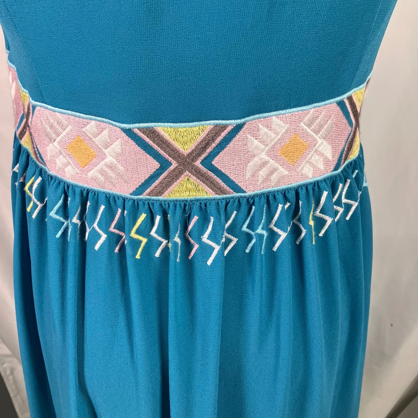 Sundance Teal Blue Embroidered Sleeveless Boho Midi Dress Women's‎ Size 2 - Image 9