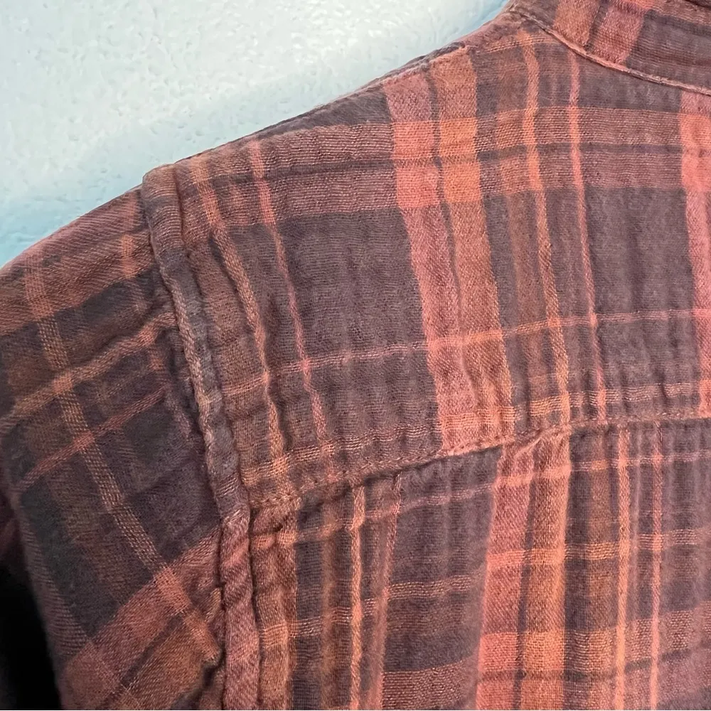 Free People x CP Shades 100% cotton plaid button down tunic brown extra small - Image 10