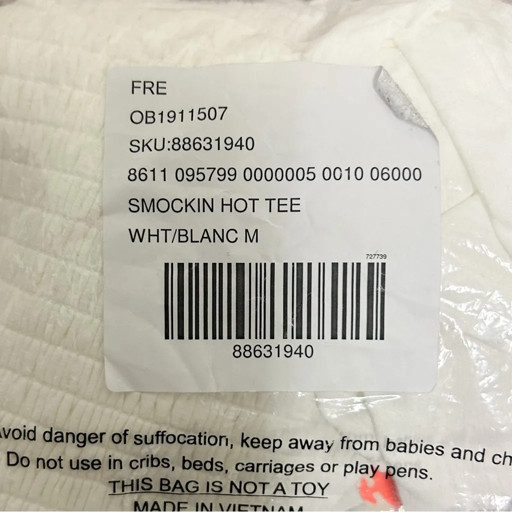 Free People Movement White Smocking Hot Wide Neck Open Back Short Sleeve Top New Size M - Image 9