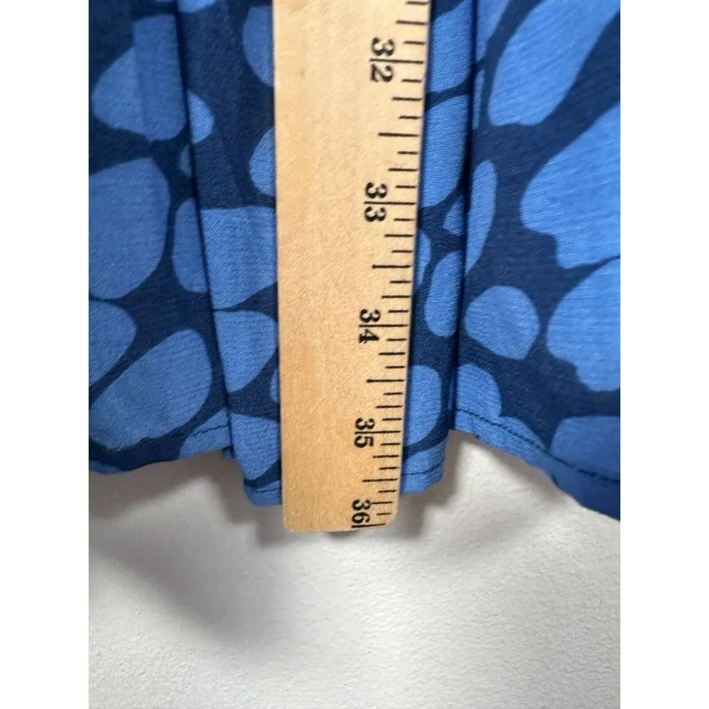 Ann Taylor Loft XS Dress Blue Smocked Neck Cheetah Animal Print Long Sleeve - Image 6