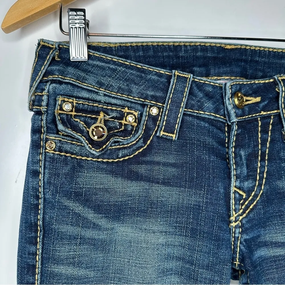 True Religion Joey Big T Gold Disco Flap Pocket Low Rise Flare Jeans Size 27 - Image 10