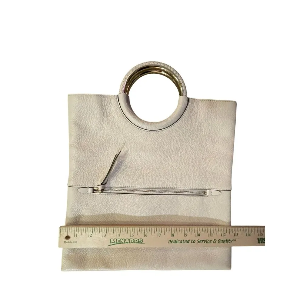 Michael Michael Kors Rosie Ring Foldover Clutch NEW with Marks Lt Cream Leather - Image 12