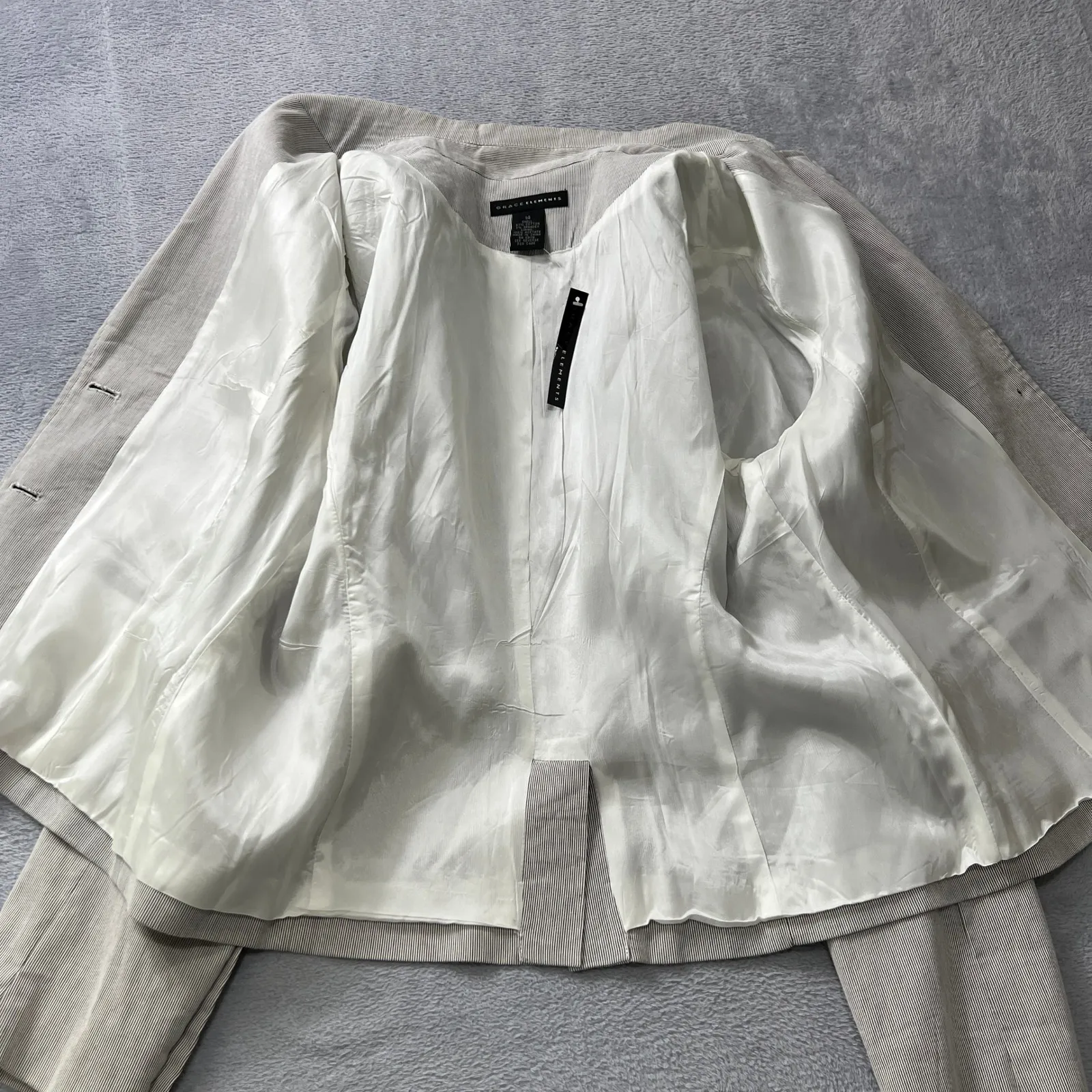 Grace Elements Womens 14 Gray Pinstripe Blazer Jacket Career Office Work Stretch - Image 5