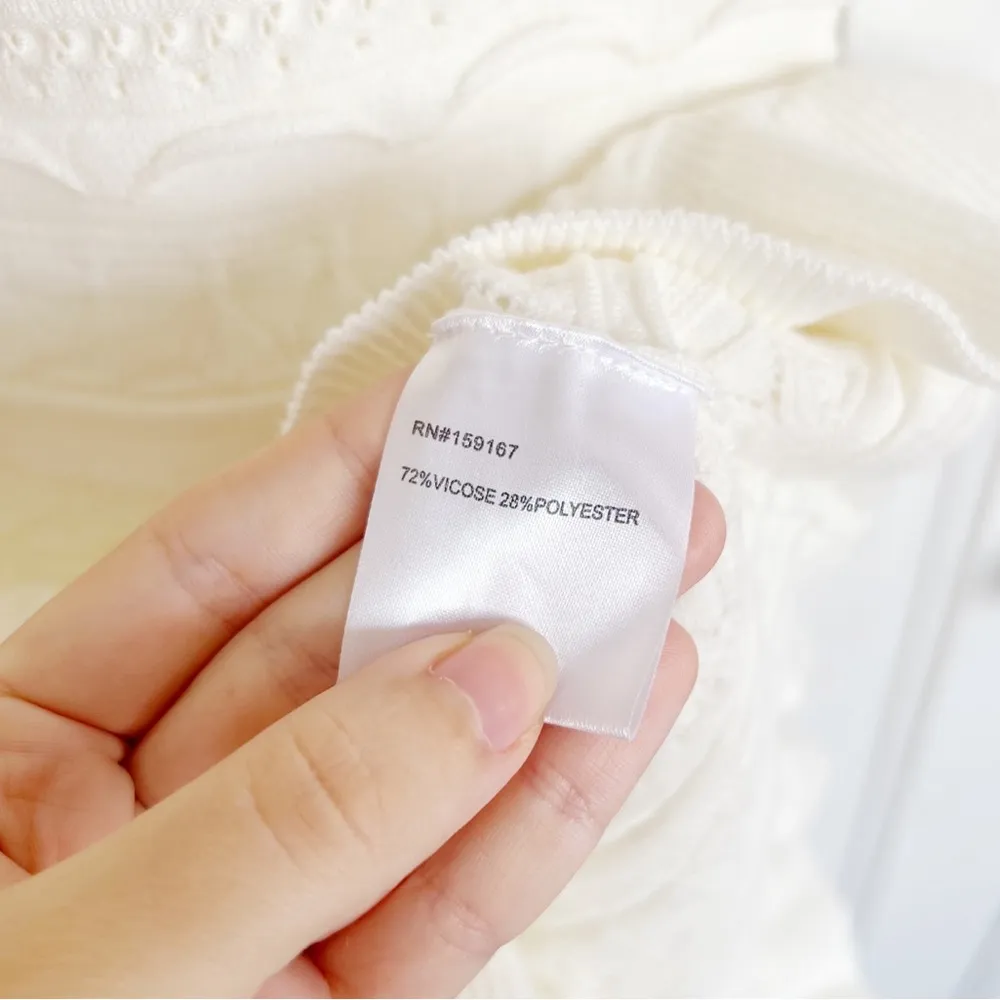 MILLY • Ruffle Yoke Pointelle Short Dress cream sweater knit bodycon frill lace - Image 6