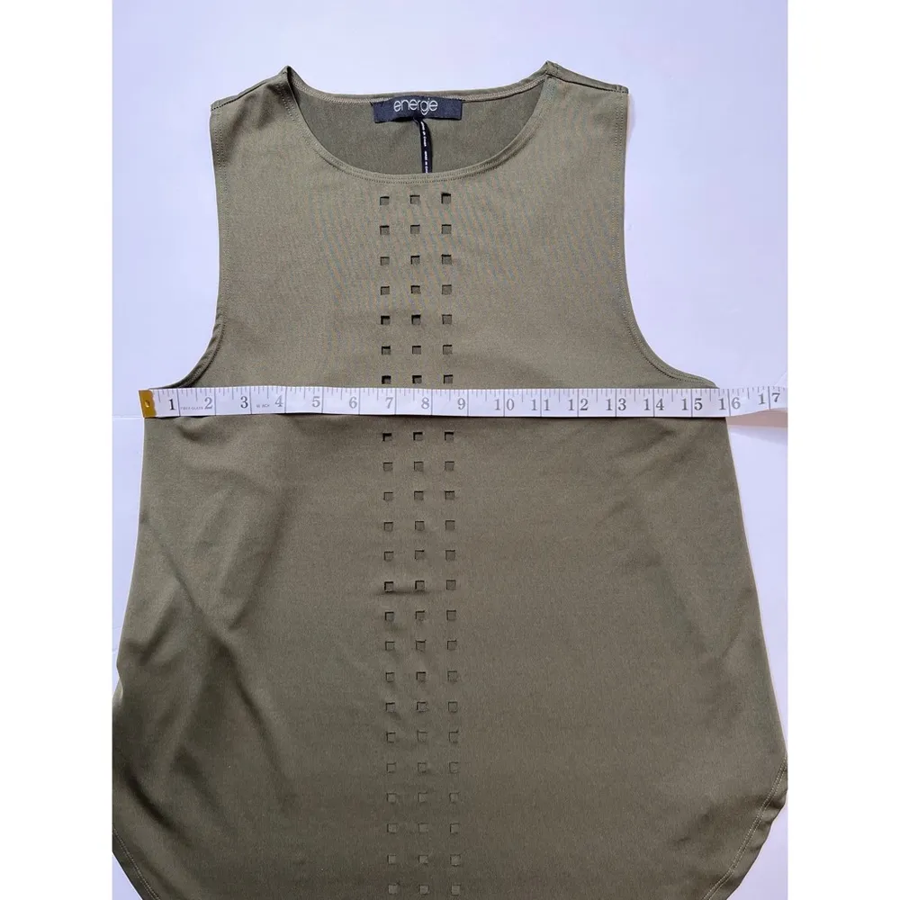 Energie Lark  Olive Green Laser-cutout  Tank Top Sz M - Image 7
