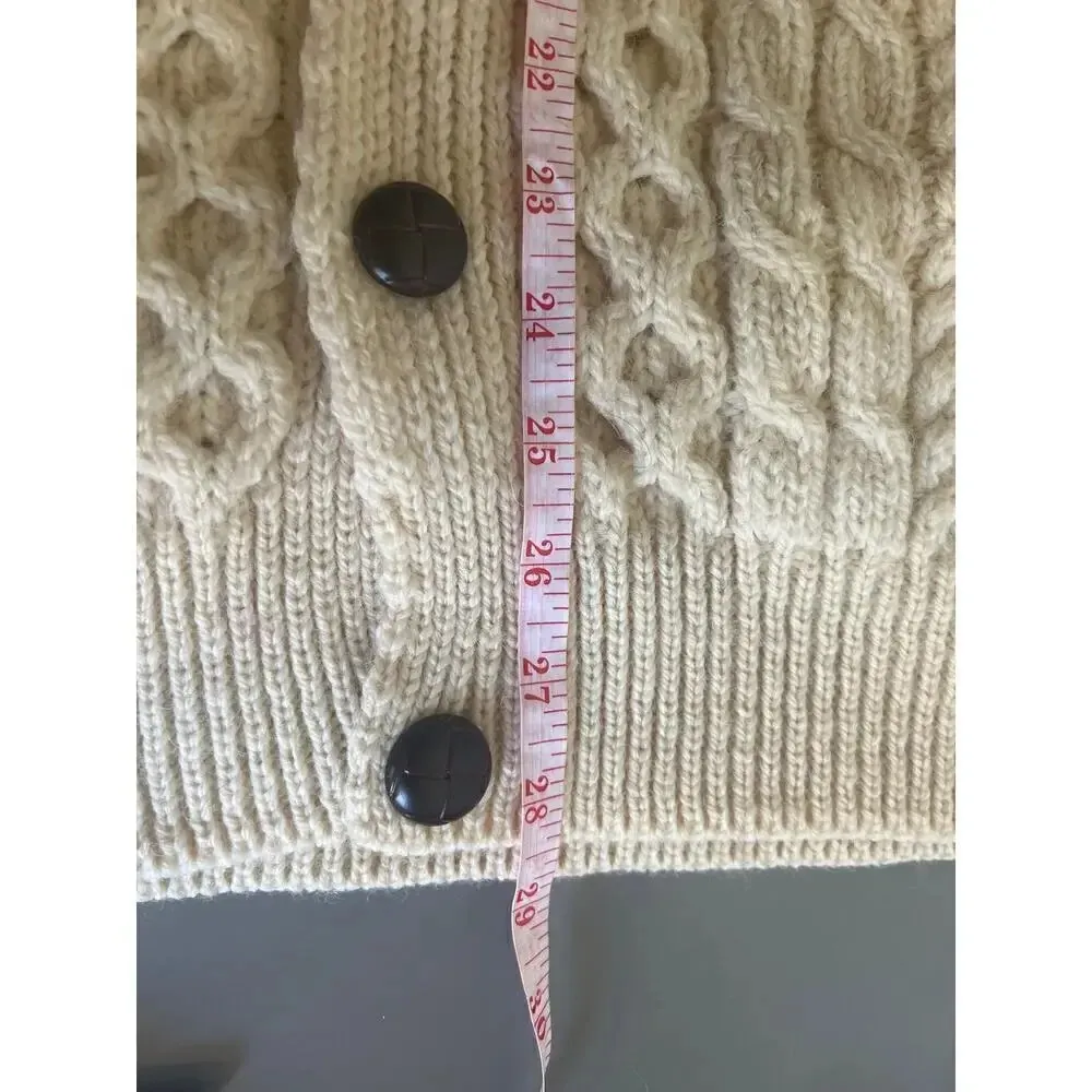 Carriggdonn Cream Cable Knit 100% Pure New Wool Vest Cardigan Made in Ireland Size L - Image 8