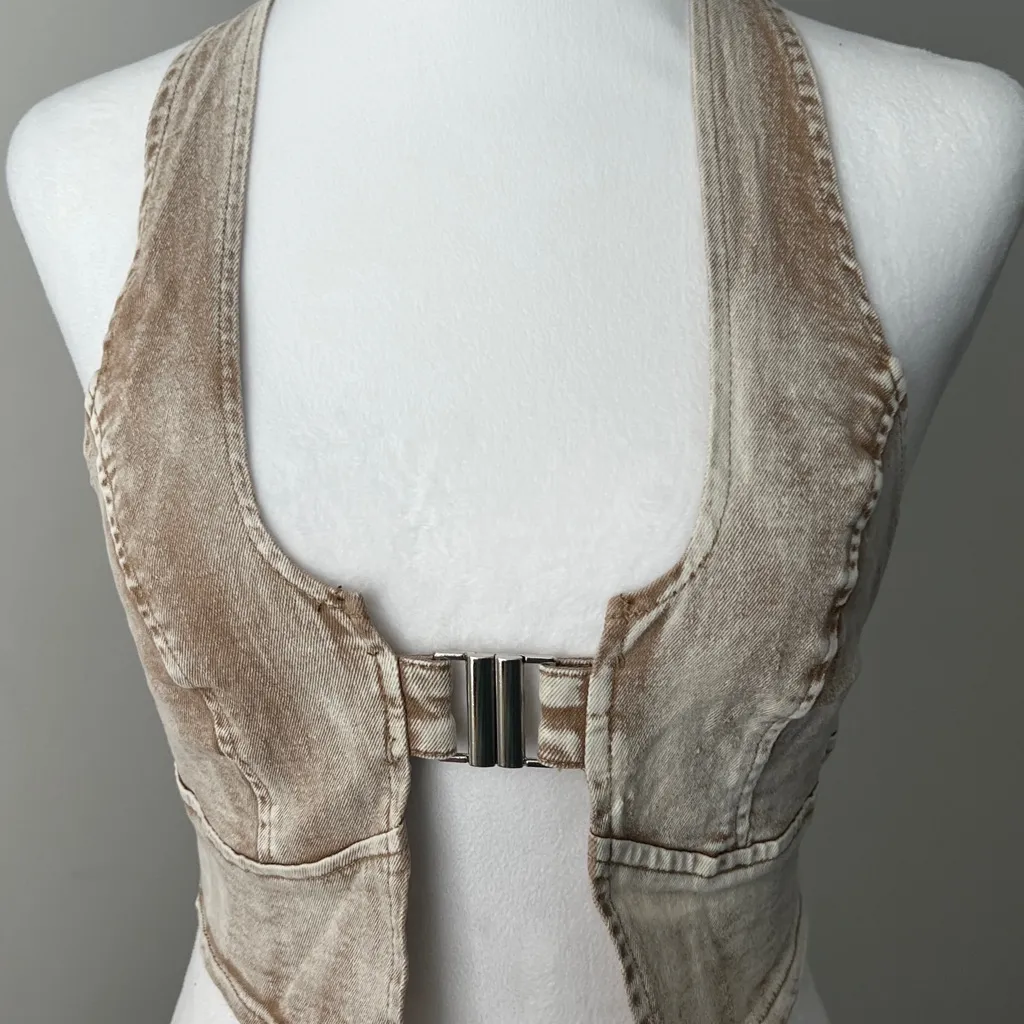 SHEIN Brown Washed Denim Halter Top - Image 6