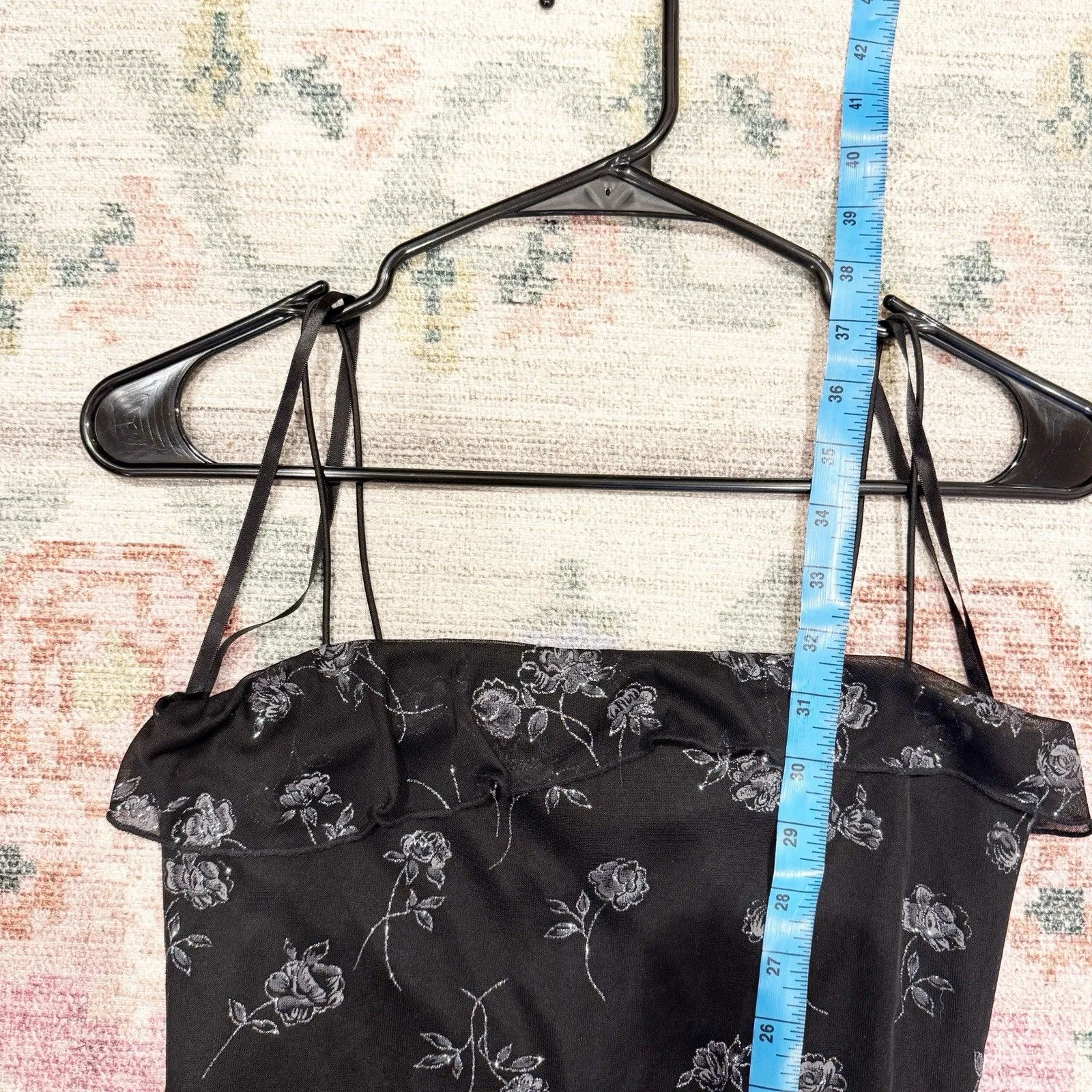 VTG Byer Too Womens Y2K Fairy Grunge Midi Slip Dress Sz Small Dark Floral Sheer Black - Image 6