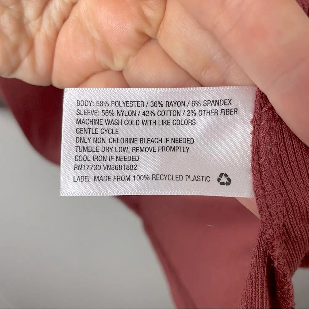 Knox Rose Women's Brick Red Ribbed Long Sleeve Tee with Lace Sleeve Size L - Image 6