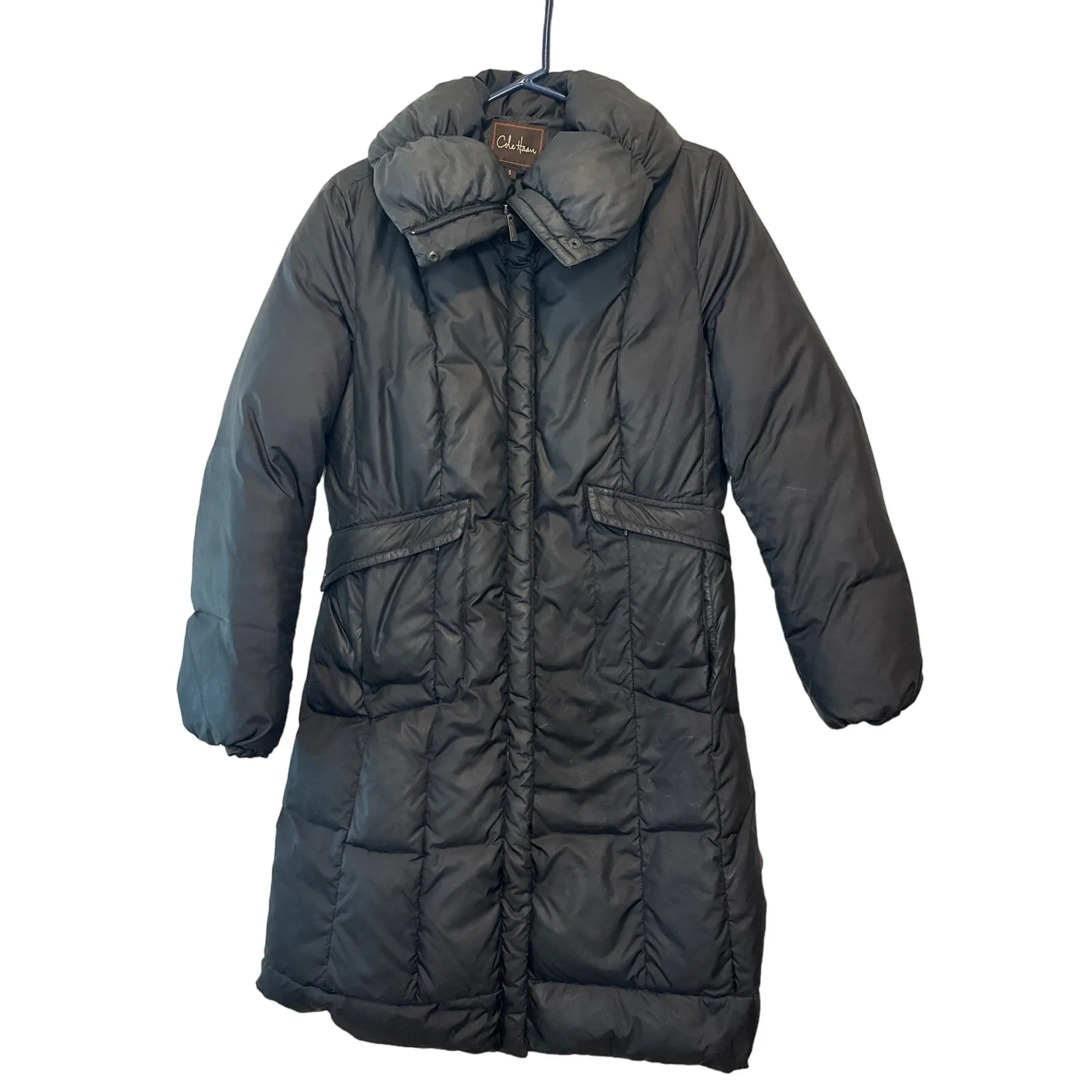 Cole Haan Black Down Midi Puffer Coat Jacket Size Small - Image 2