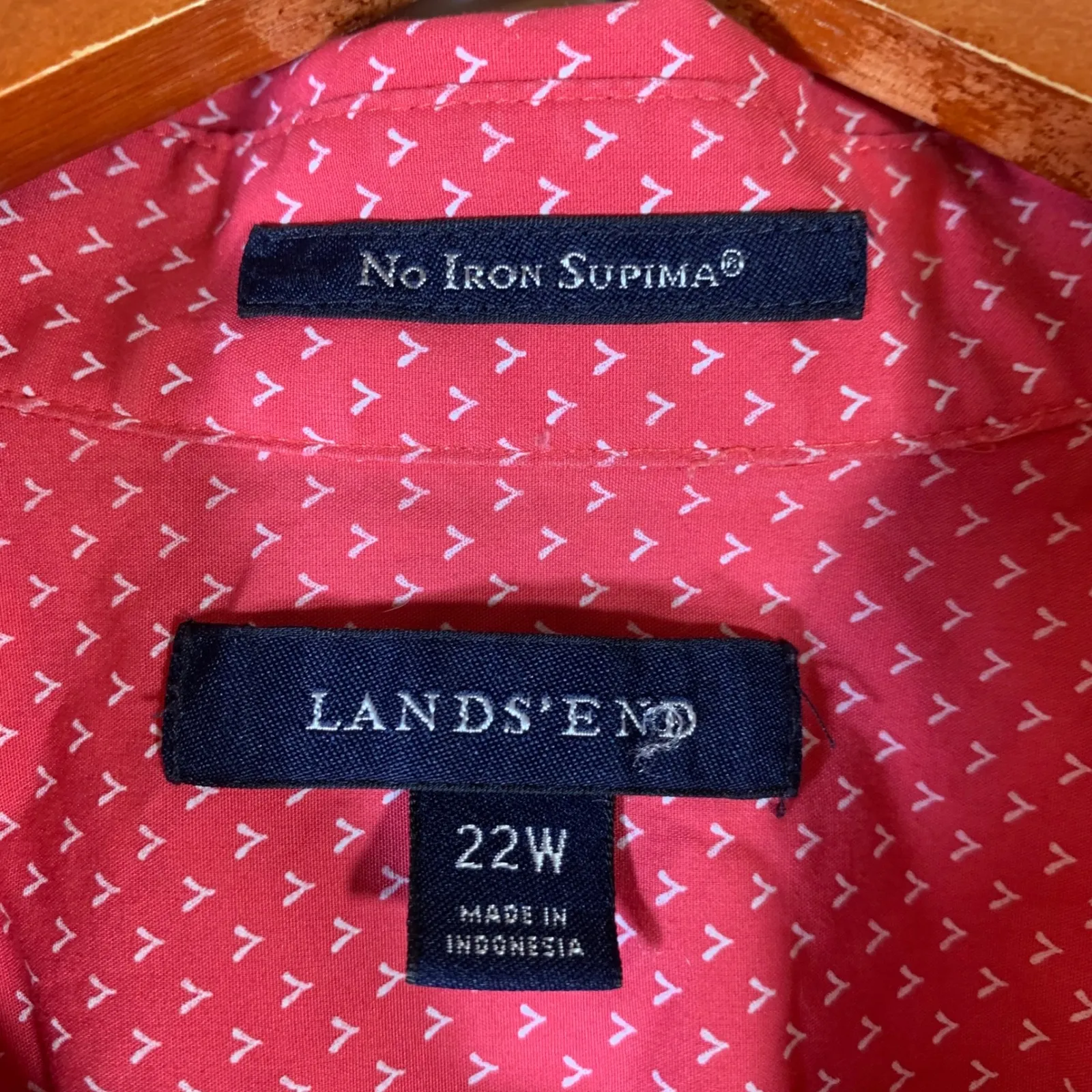 Lands End Womens Pink White Dot No Iron Supima Cotton Button Down Shirt 22W - Image 3