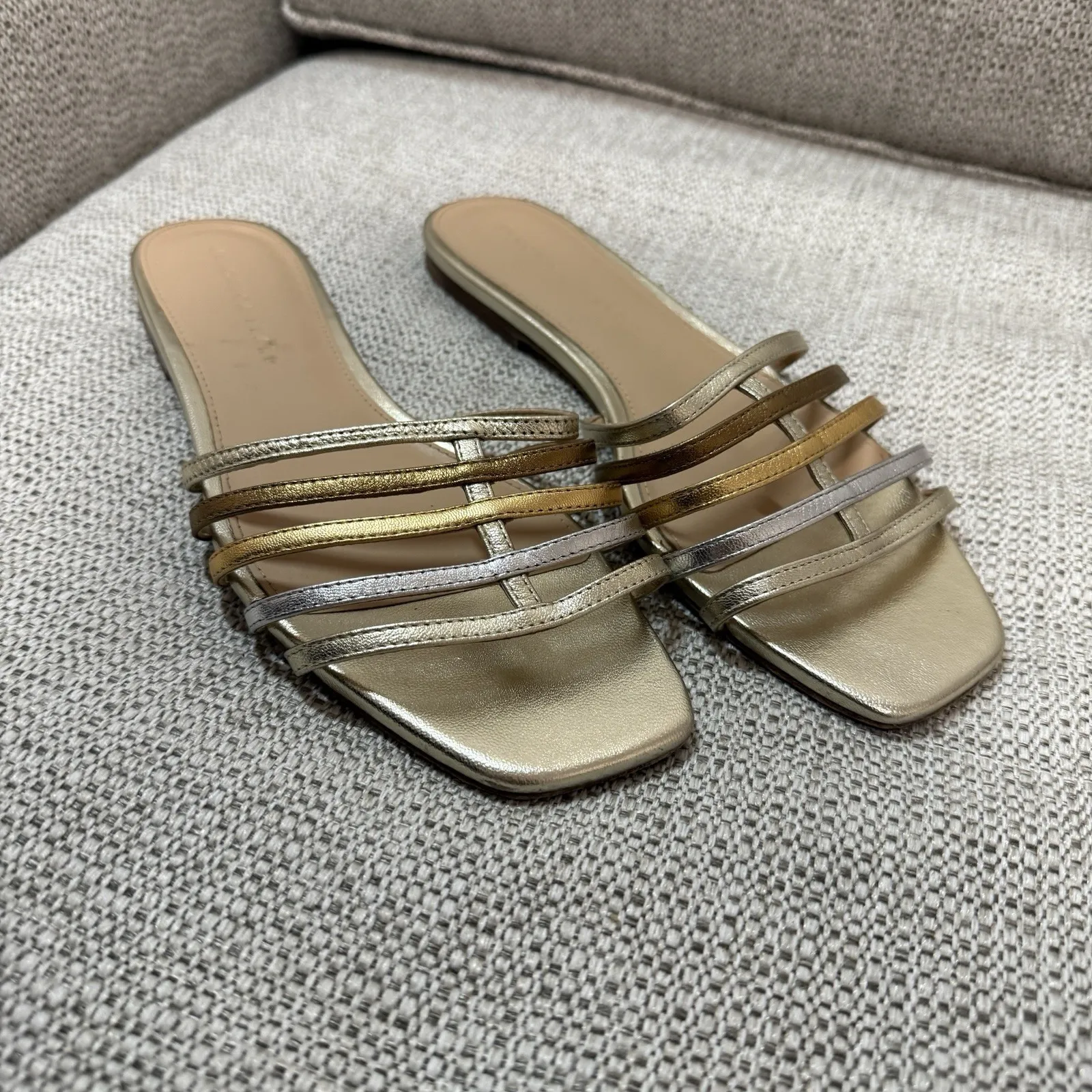 Veronica Beard Maxon Metallic Gold Silver Caged Flat Sandals Size 9‎ - Image 2