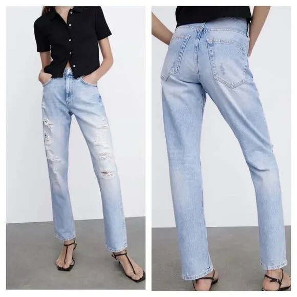 Zara The Truth Slim ripped distressed mid-rise jeans sz 8 - Image 2