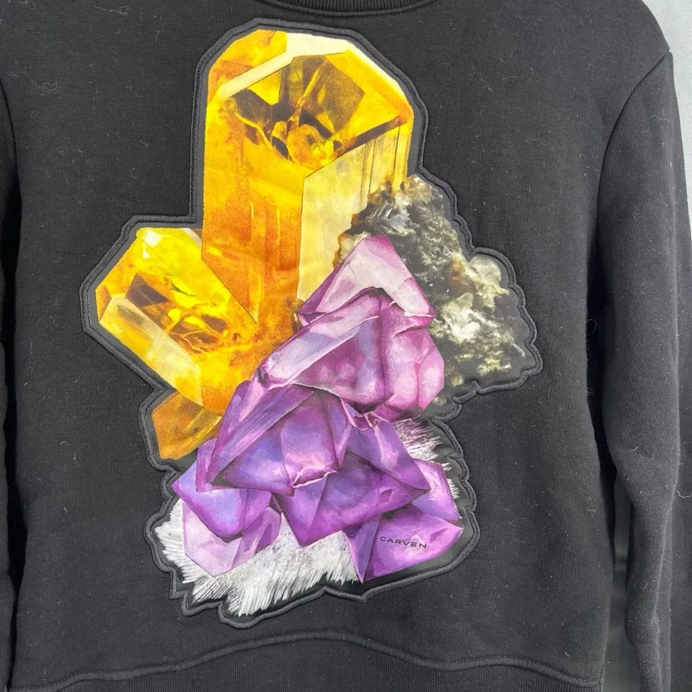 Carven Sweatshirt Black Crystals Satin Applique Satin Extra Small Size XS - Image 2