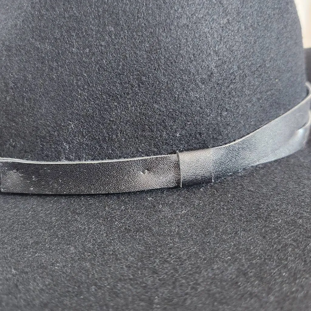 Kendall and Kylie Black Wool Fedora Hat with Faux Leather Trim One Size - Image 2