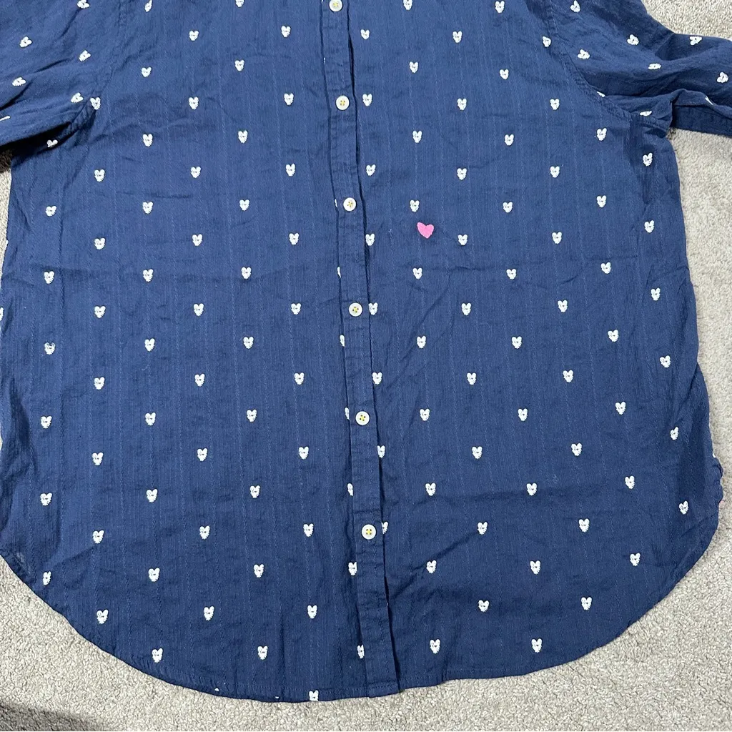 Kerri Rosenthal Women’s Mia Ruffle Button Down Shirt Tiny Heart Print in Navy XL Blue - Image 4