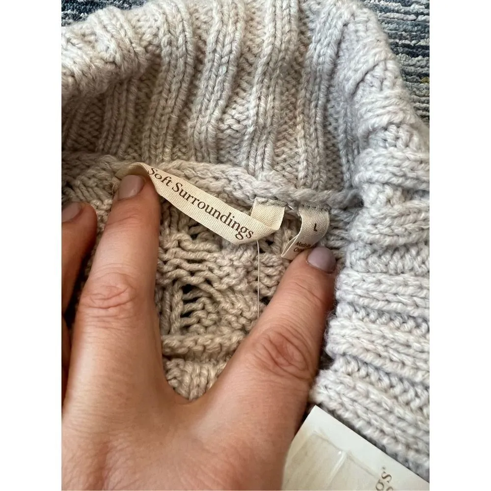 Soft Surroundings NWT Sweater Open Cable Knit Flare Sleeve Mock Neck sz L - Image 7