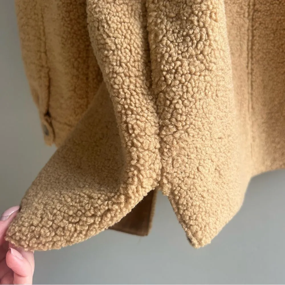 Joie  Sherpa Teddy Jacket Tan Oversized Shacket Size Small - Image 7