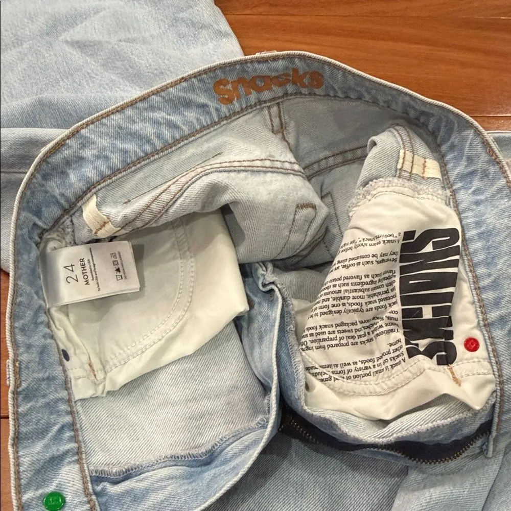 NWT MOTHER Women's Snacks! High Waisted Pushpop Cuff Crop Jeans size 23 Blue - Image 8