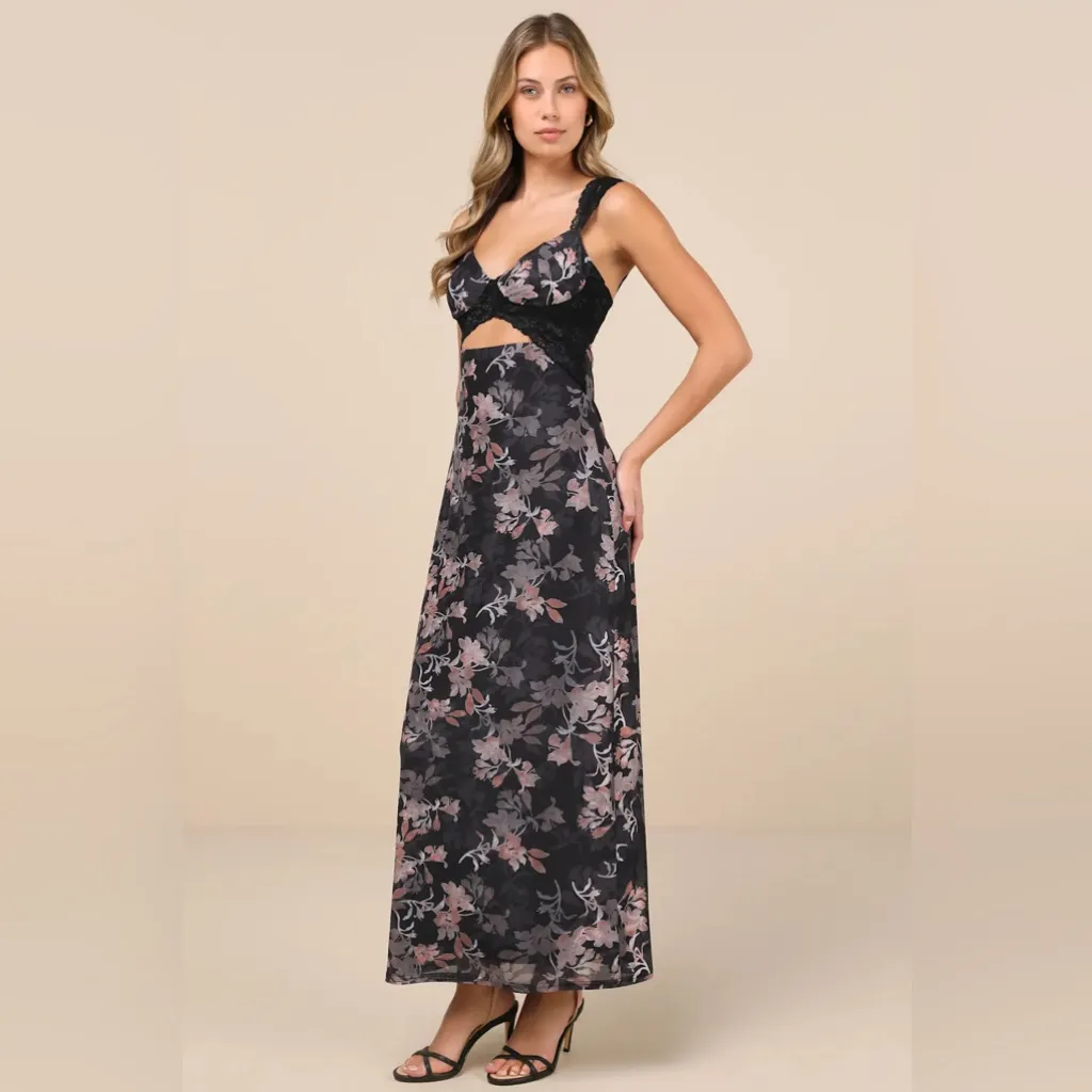 Lulus Floral Mesh Cutout Lace Bustier Maxi Dress - Image 5