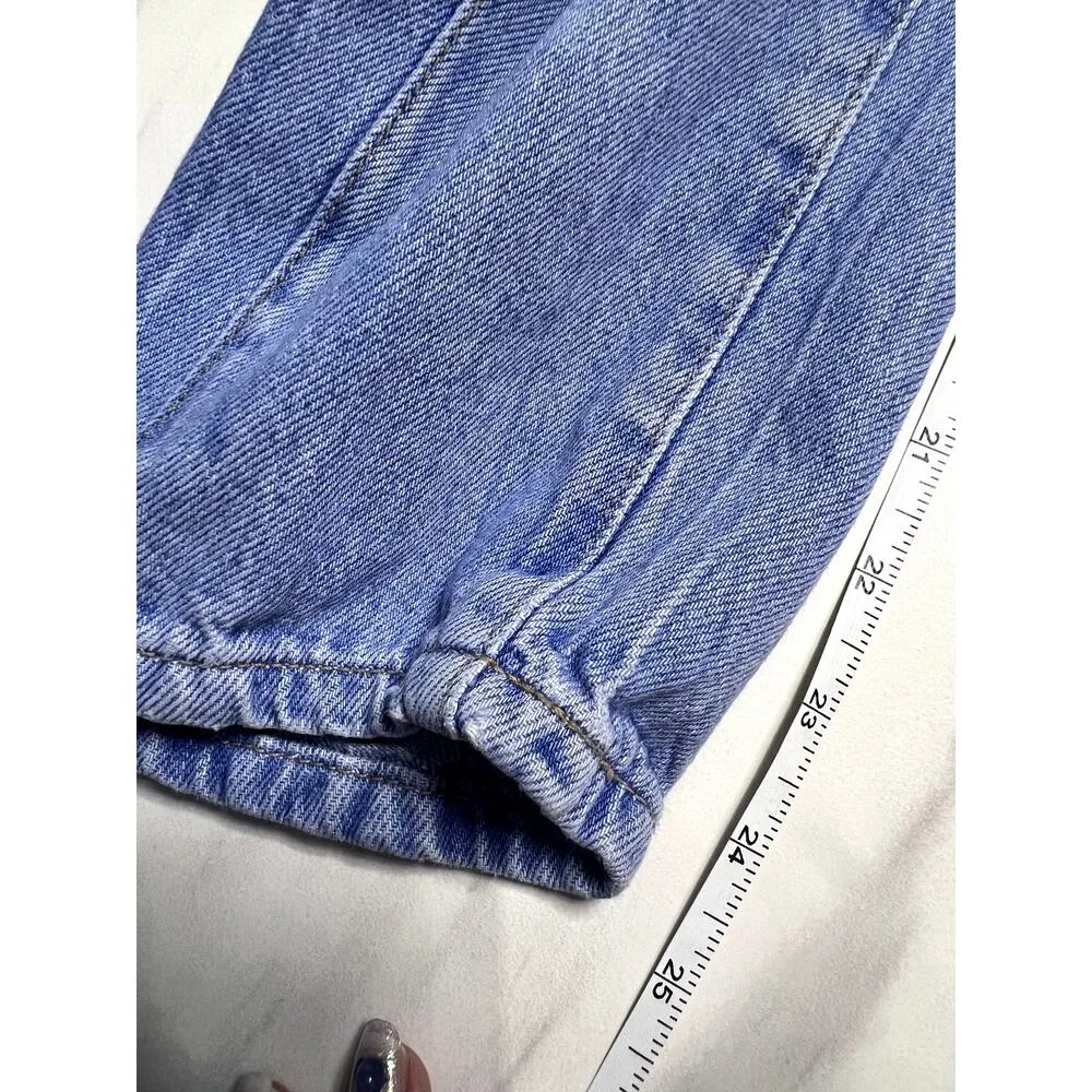 Zara Paper Bag Denim Baggy Pants High Waist Acid Wash Elastic Waist Band - Image 10