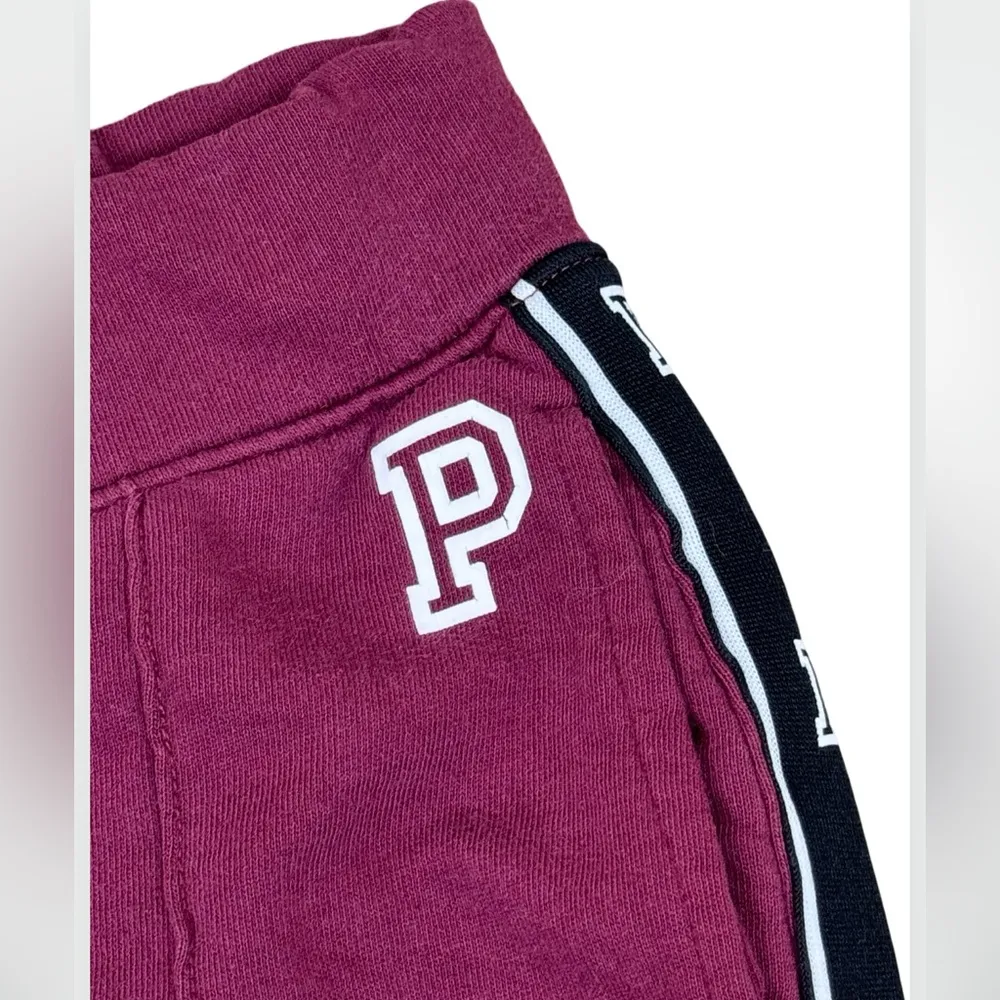 PiNK Victoria’s Secret Burgundy “P” Stripe Leg Logo Jogger Sweatpants XS - Image 4
