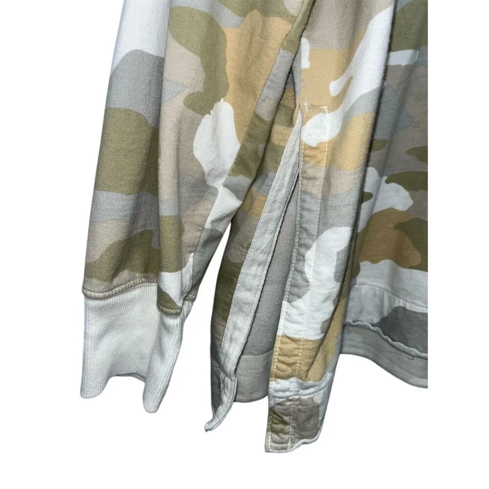 Aerie Women's Camo Hoodie Size Large Side Slits White Green Sweater Lightweight - Image 8