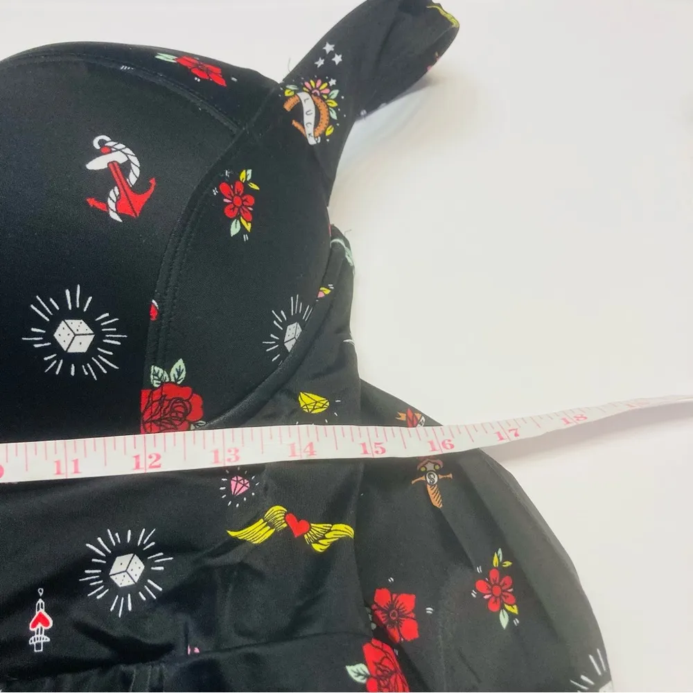 Torrid Underwire Push Up Peplum One Piece Swimsuit Size 1 1X Black Tattoo Dagger - Image 6