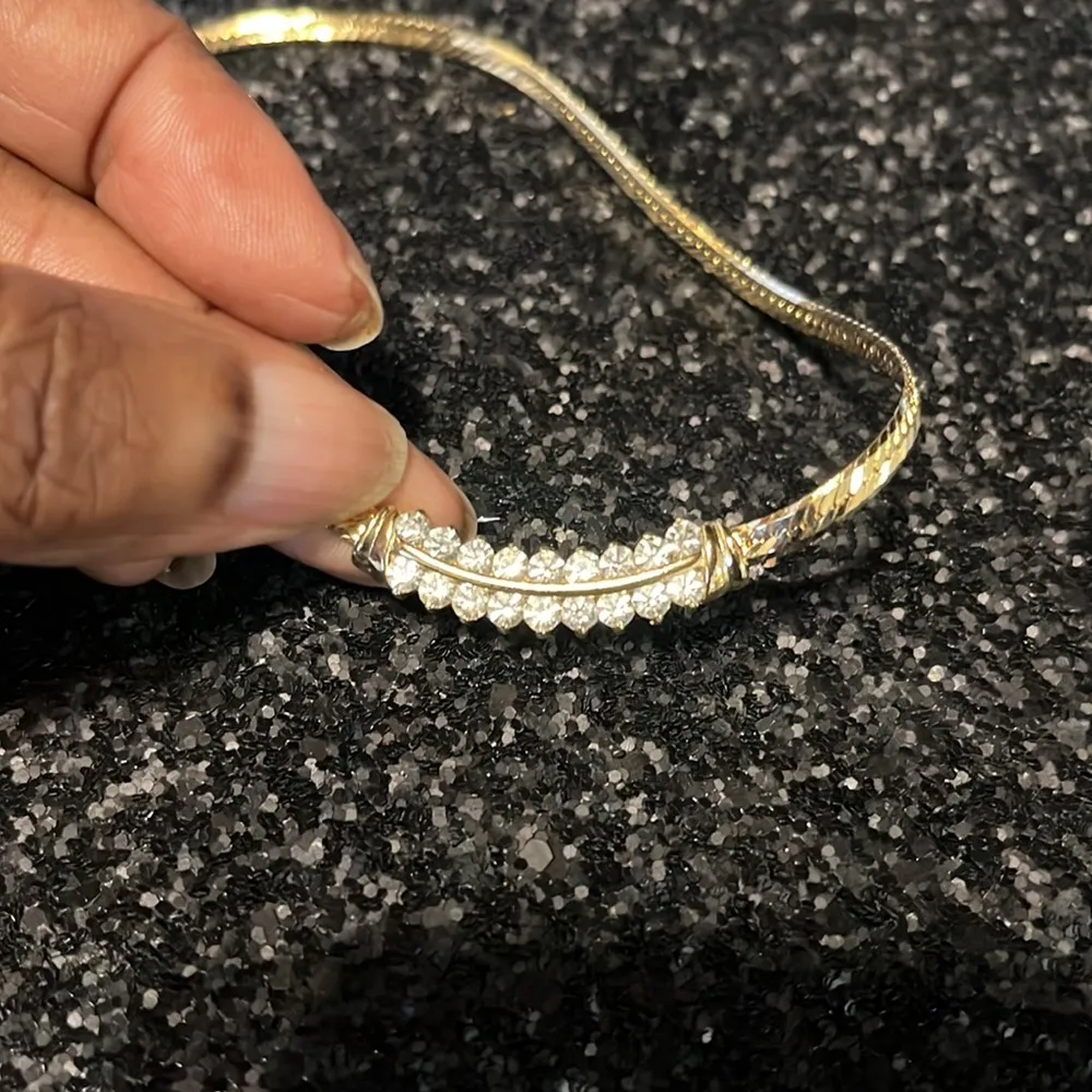 Gold serpentine necklace with Diamond detail. Double row of crystals. - Image 4