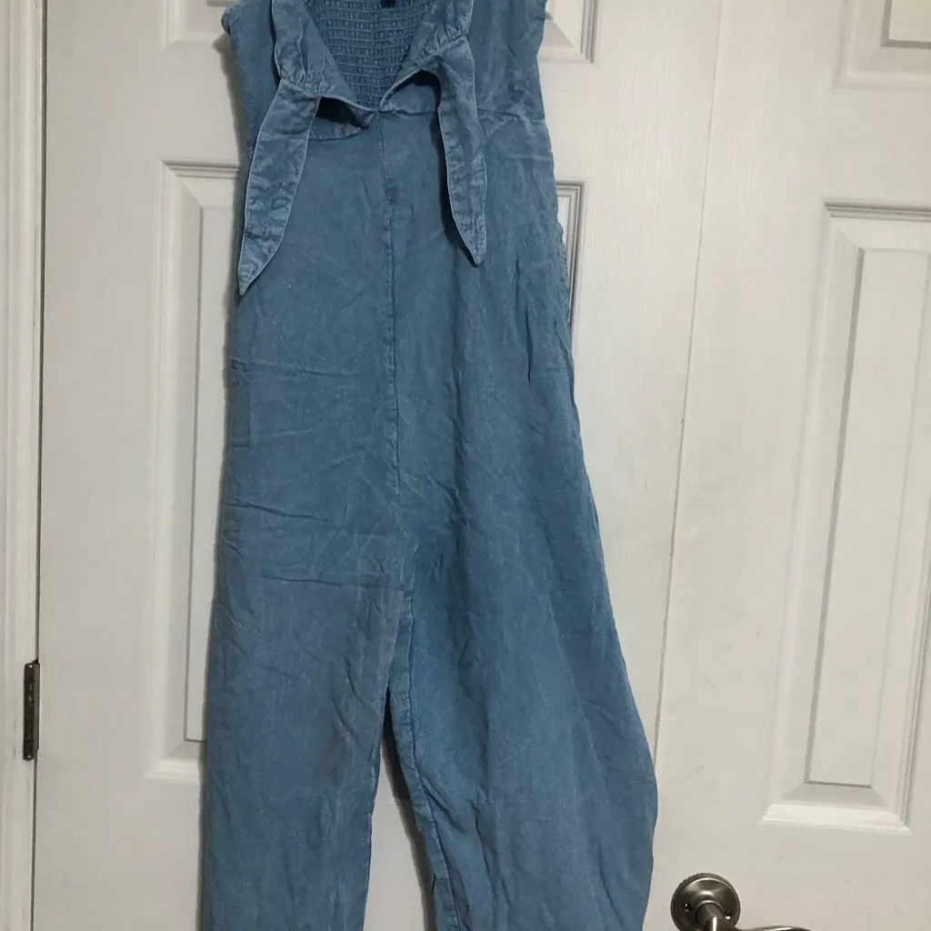 Sim & Sam denim‎ color jumpsuit wide leg women’s size XS concert festival summer - Image 9