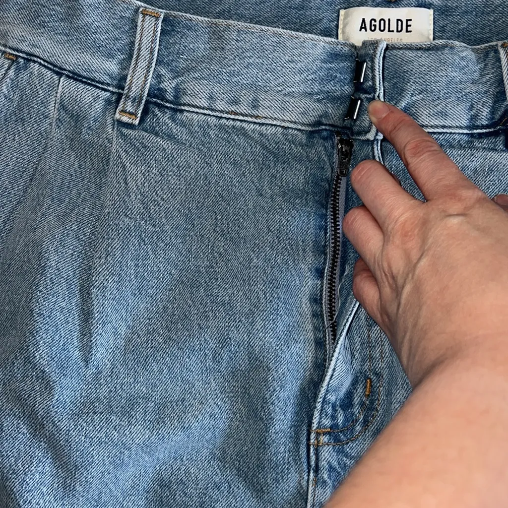 Agolde Becker Raw Hem Denim Mini Skirt Blue Size 30 NWT‎ - Image 7