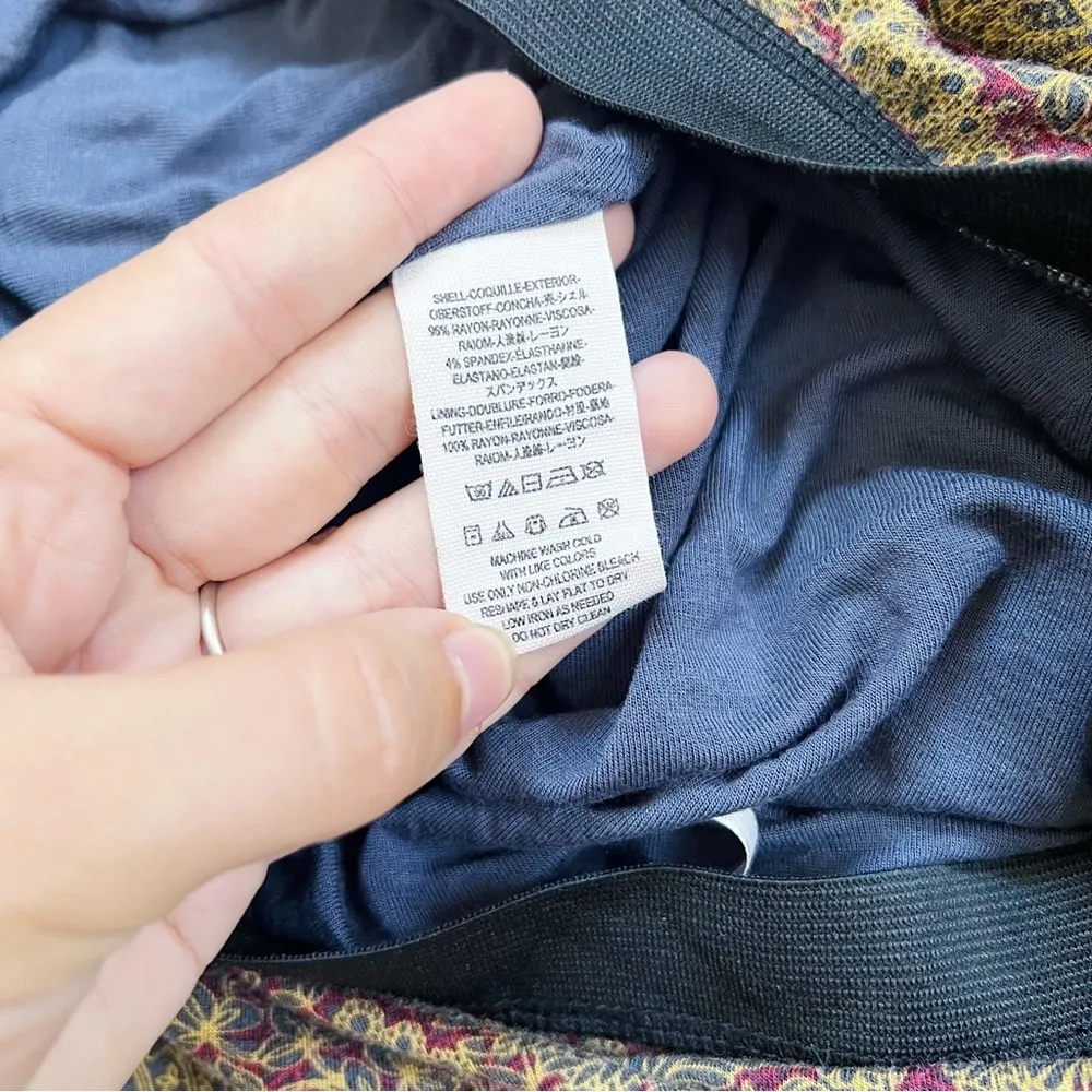 Free People • Sashaying Maxi Skirt paisley print jersey knit maroon gold blue - Image 5