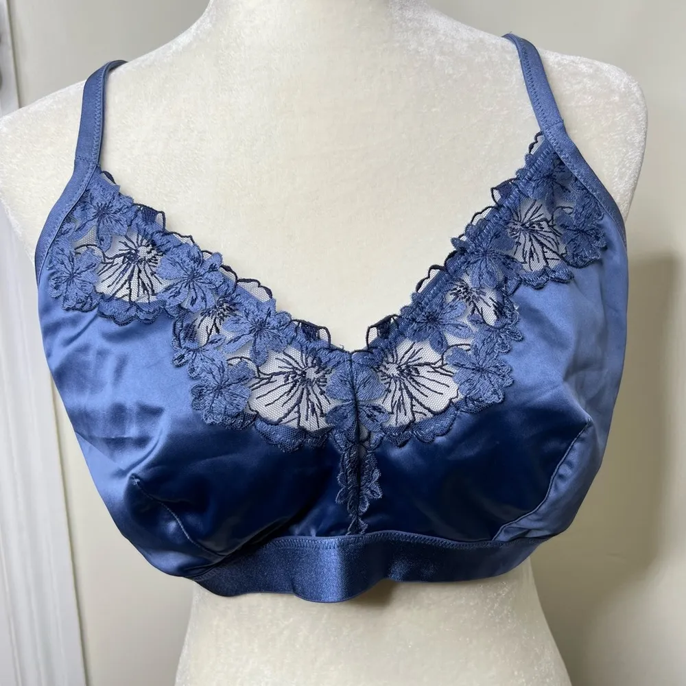 Aerie Blue Satiny Bra Size XL unpadded under wireless lace trim strappy back - Image 2
