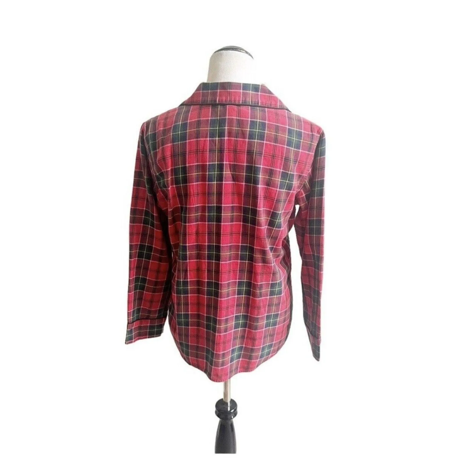 Lauren Ralph Lauren Size Medium Red Tartan Plaid Pajama Top Embroidered Initials - Image 3