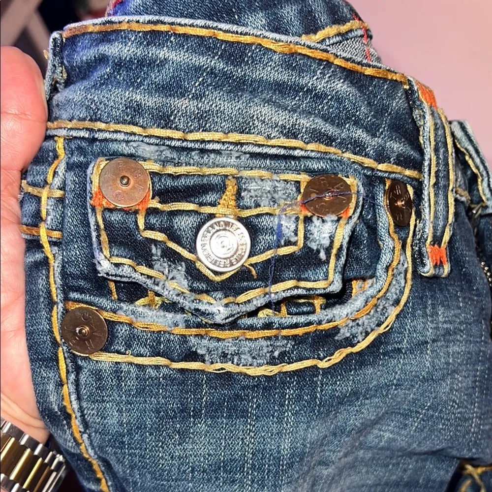 True Religion Blue Boot Cut Jeans Classic Style thick stitch size 27 - Image 16