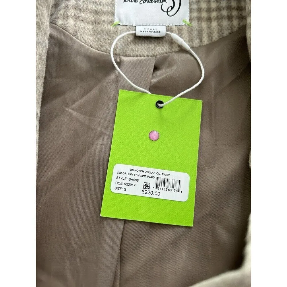 Sam Edelman Wool-Blend Double-Breasted Cutaway Coat Beige Feminine Plaid Size S - Image 8