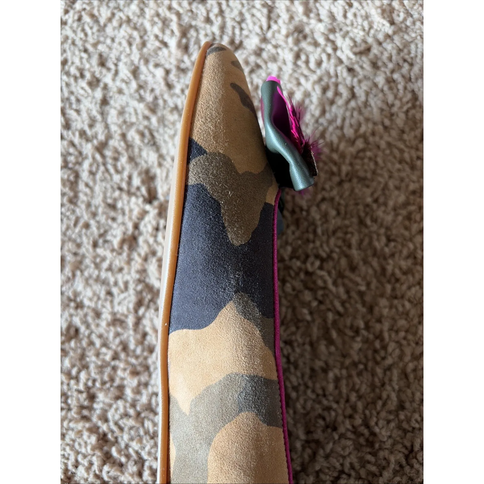 Dream Walkers Artemisa Feather Bow Camo Suede Pointed Flat Shoe 38 Handmade NEW Brown Size 7.5 - Image 10