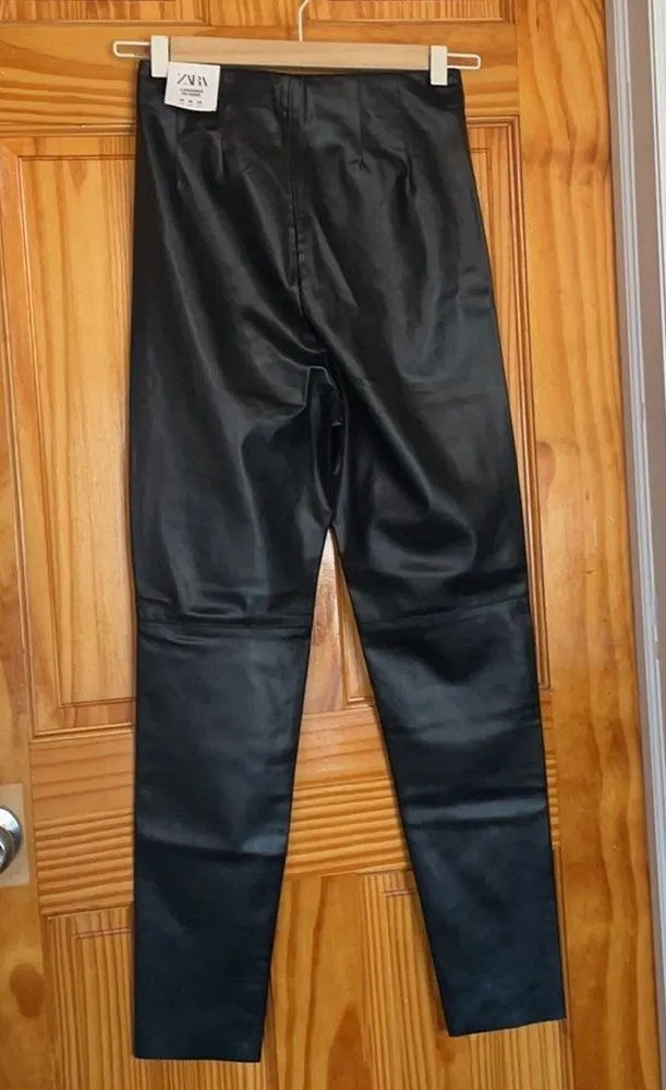 Zara HIGH-WAISTED FAUX LEATHER LEGGINGS M - Image 4