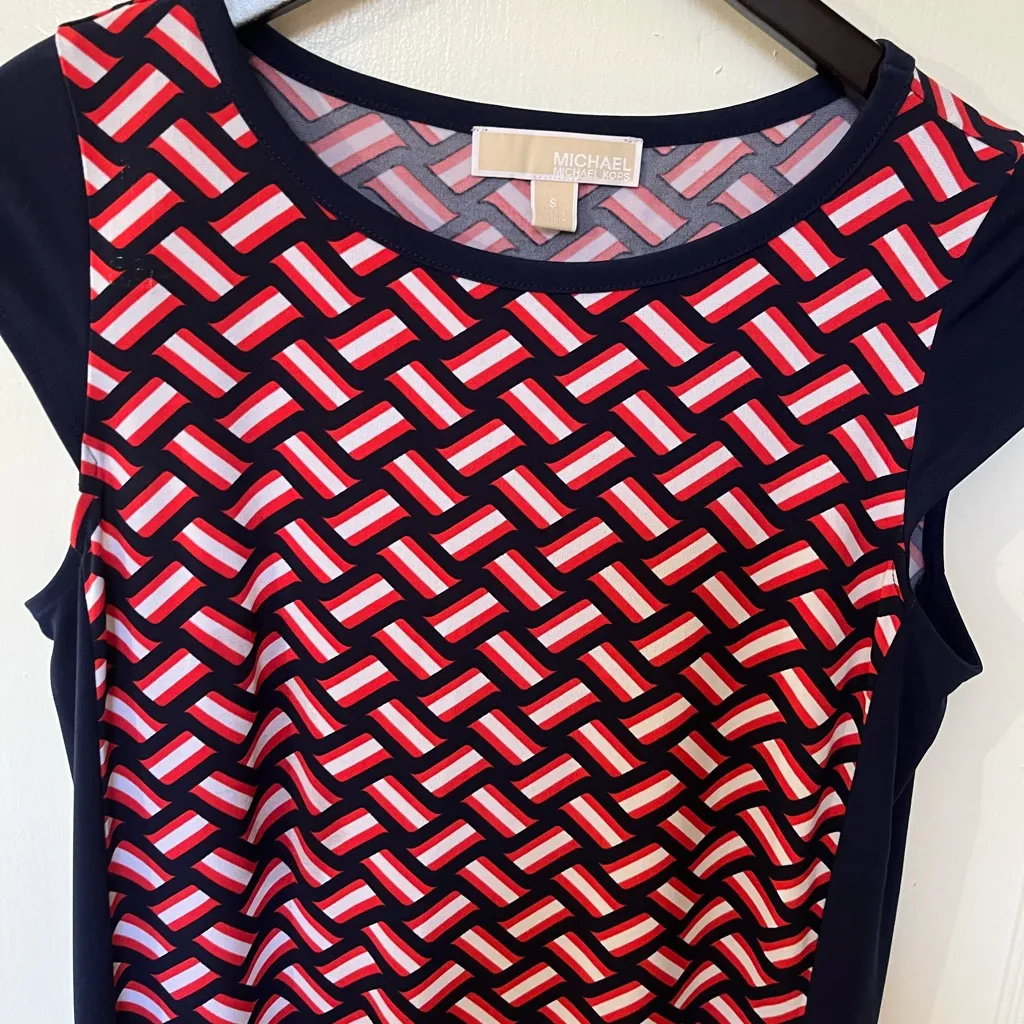 Michael Kors Red and Navy Geometric Mini Dress - Image 4