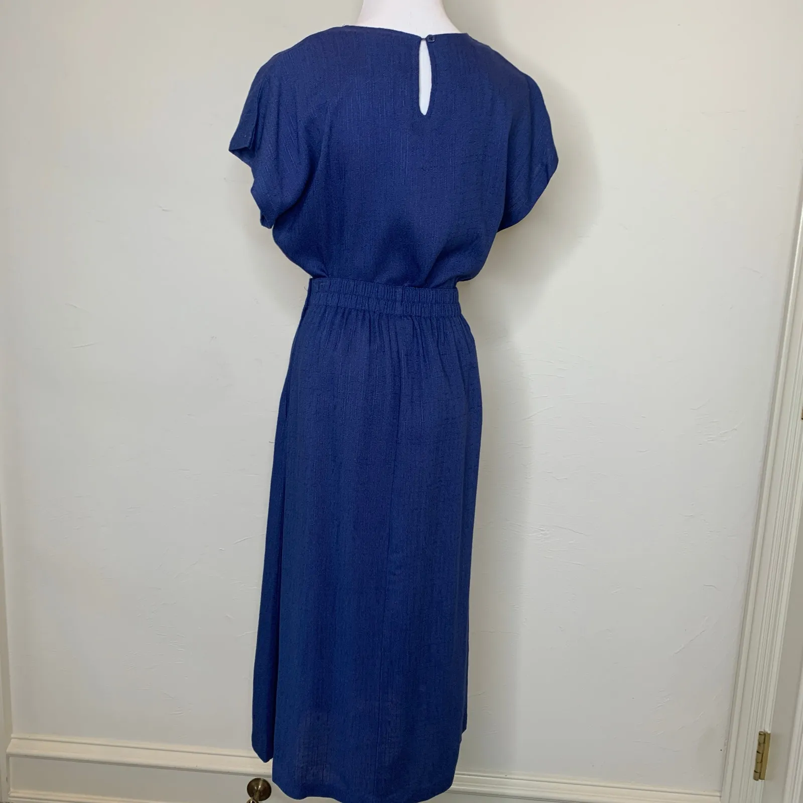 Vintage Blue Skirt Top Matching Set Vintage Rayon Flax Small Size M - Image 2