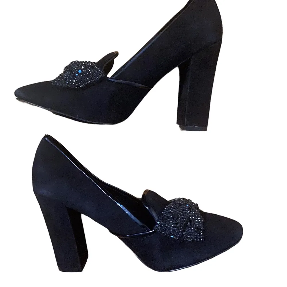 Tory Burch black Carissa Pump Soho Lux Suede Size 10 Heeled Loafer Shoes. - Image 3