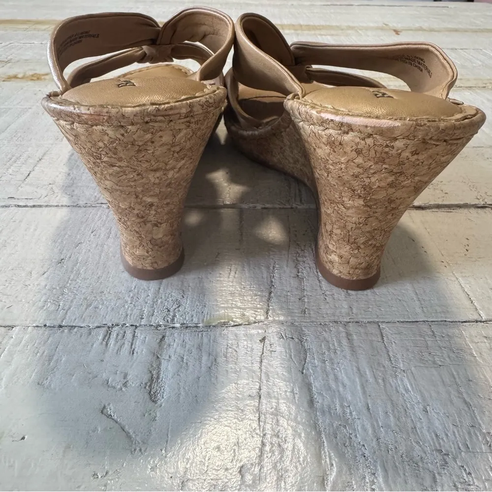 Born Drilles Monte Carlo Knotted Leather Wedge Sandals size 10 Tan Cork Platform Brown - Image 7